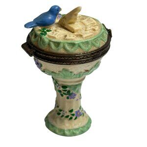 Vtg Gryphon Rain Fields Solid Perfume Bluebird in Birdbath Sundial Trinket Box